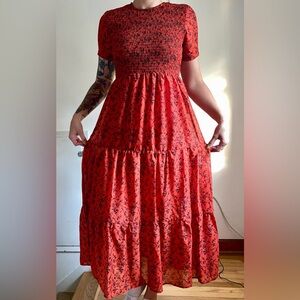 Aly Daly Smocked Red Midi Dress // Size Small